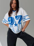 97 Sportstar Oversized Jersey Graphic Top White / Blue