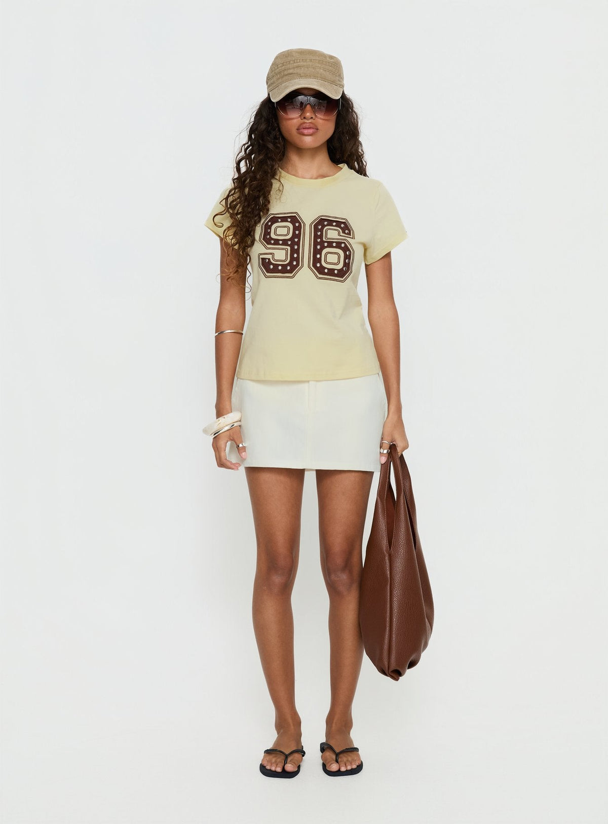 96 Charm Studded Graphic Baby Tee Yellow