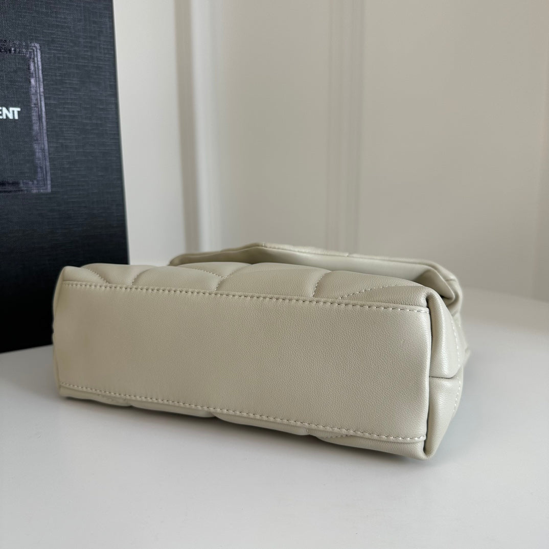 YSL Loulou Puffer Toy Quilted Lambskin Shoulder Crossbody Bag with Chain Strap White (23 x 15.5 x 8.5) cm